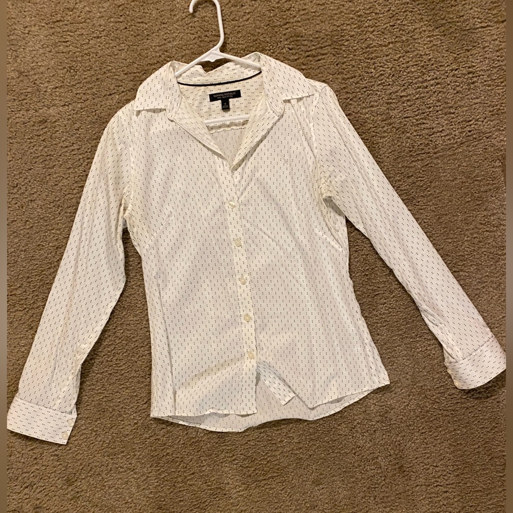 Banana Republic White Button Down Shirt with Black Dots